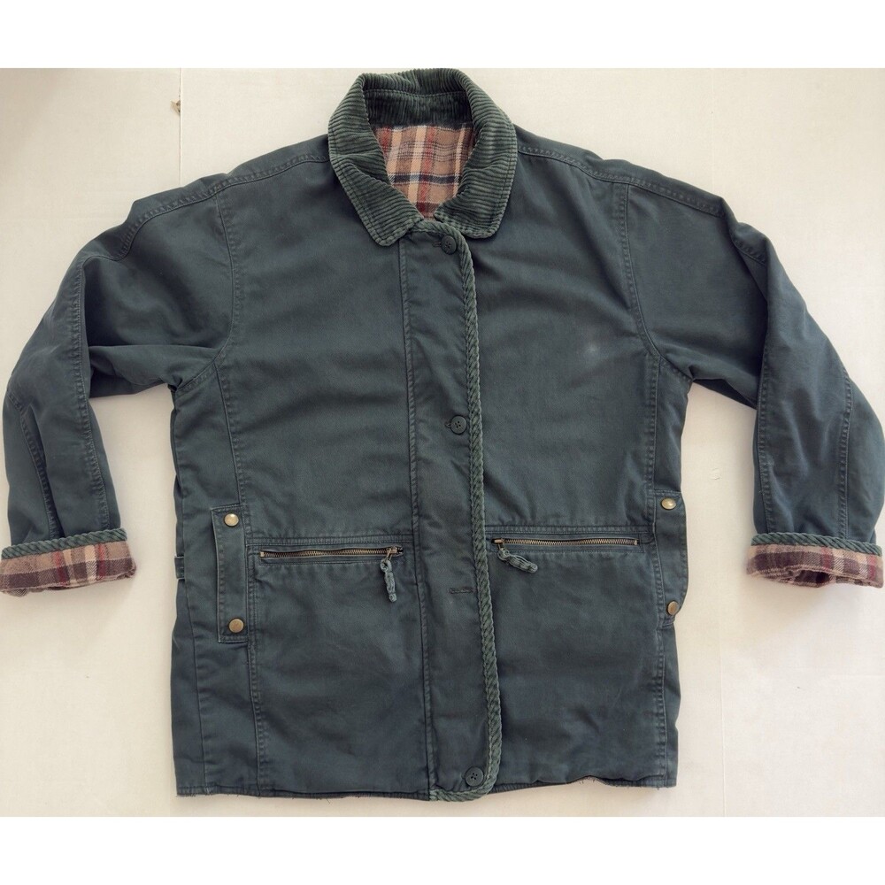 Brandon Thomas Men's Dark Green Cord Collar Work Jacket with Plaid Lining